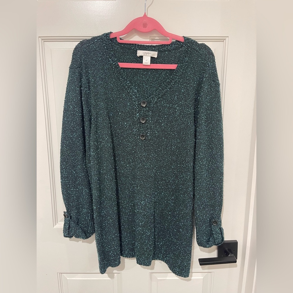 CJ Banks Teal Textured Knit Sweater